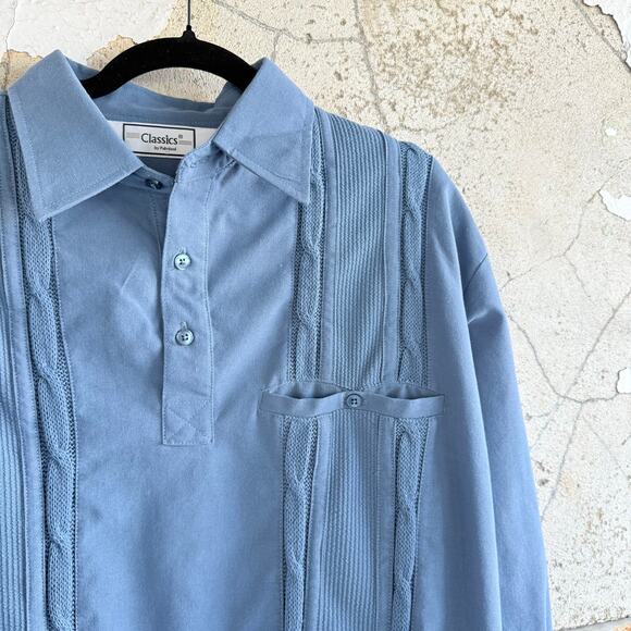 Vtg 80s Cable Knit Polo Sweater Light Blue Textured Pullover Grandpacore Mens M - Picture 2 of 8